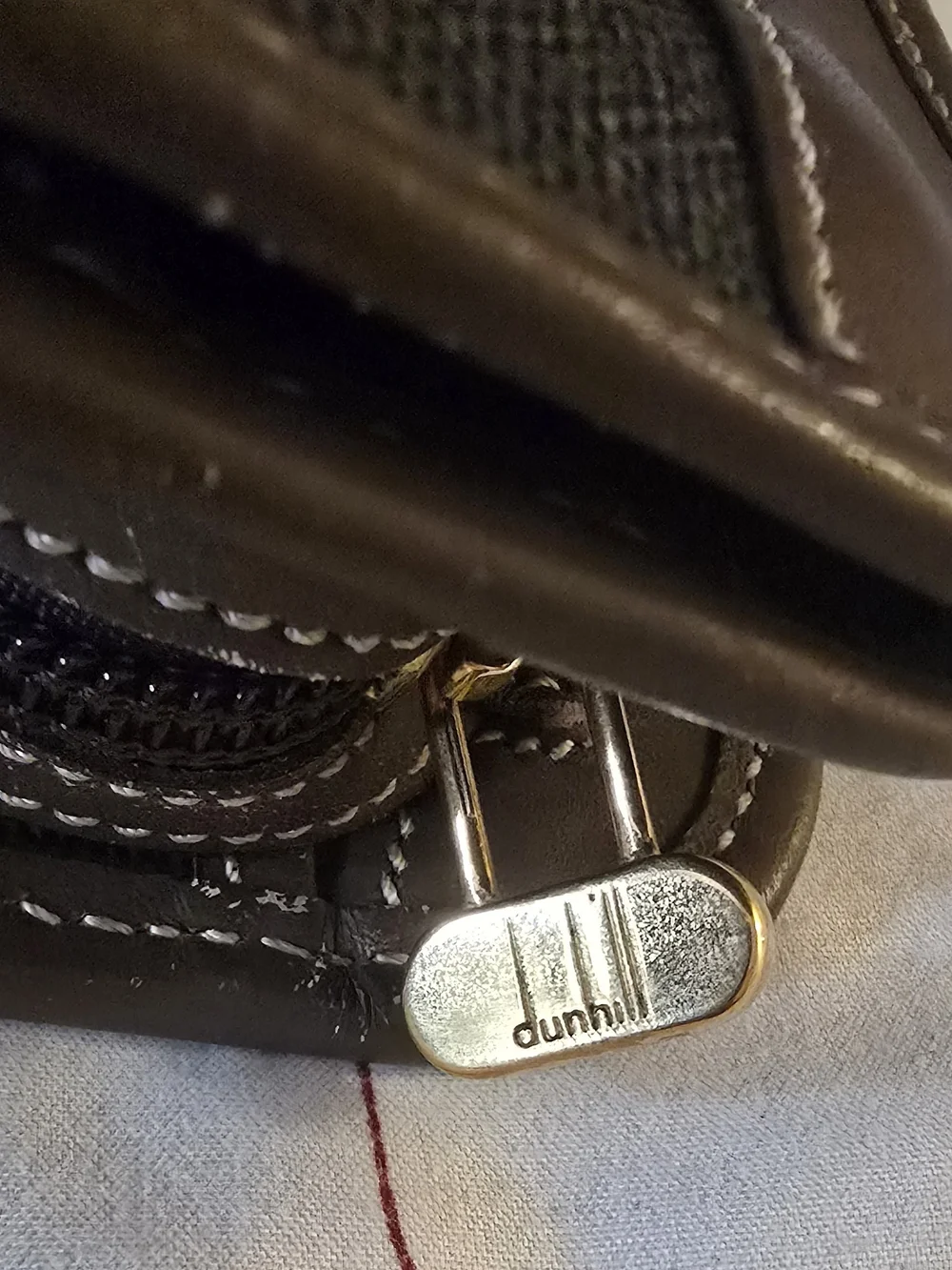 Dunhill Black Canvas Clutch with Brown Leather Trim and Gold Accent-EUC!